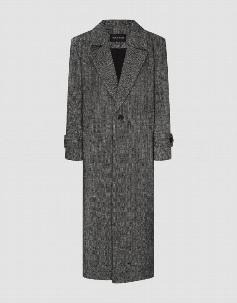 Dark Grey Urban Revivo Notch Lapel Straight Woolen Women's Coats | RHLFJZ-748