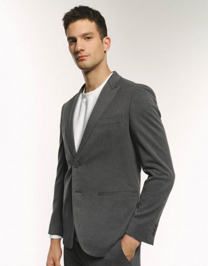 Dark Grey Urban Revivo Peaked Lapel Straight Men's Blazers | MWJFDB-953