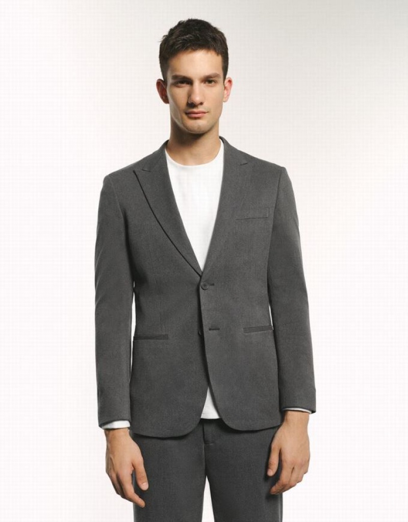 Dark Grey Urban Revivo Peaked Lapel Straight Men\'s Blazers | MWJFDB-953