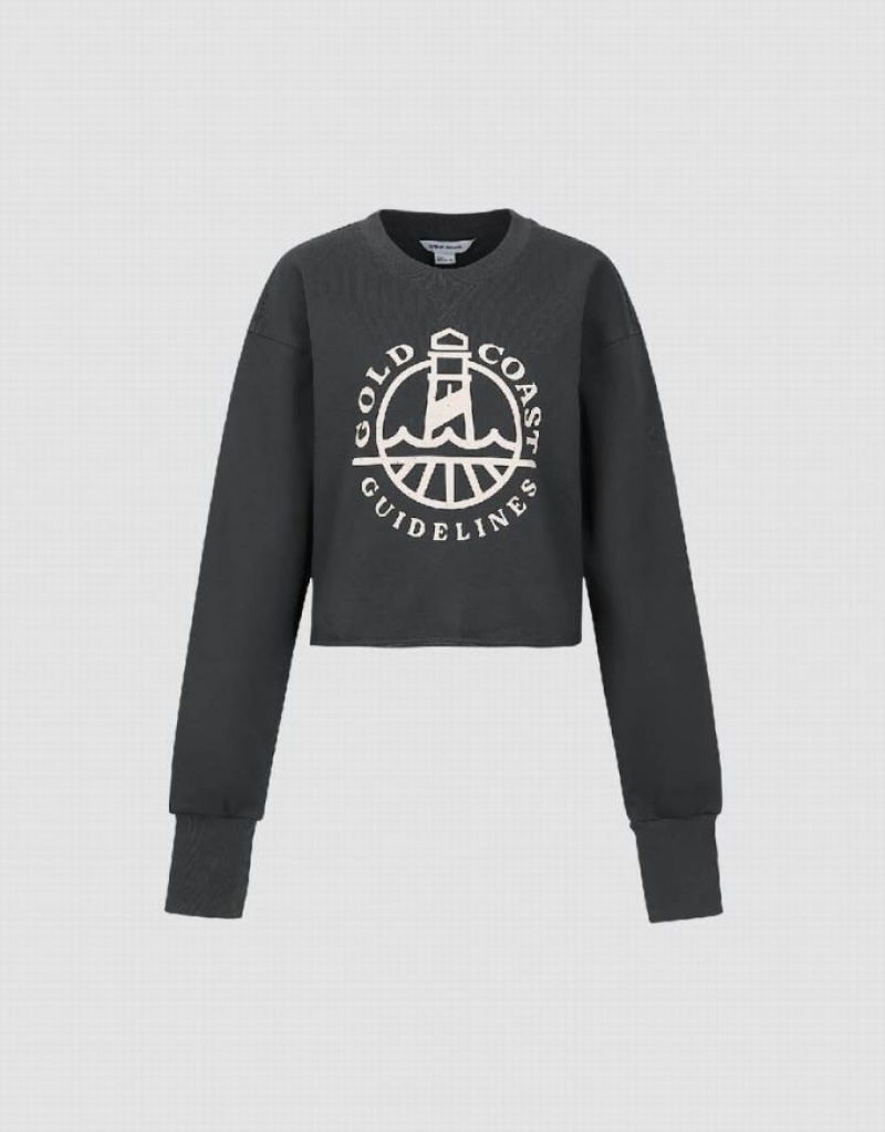 Dark Grey Urban Revivo Printed Crew Neck Women's Sweatshirts | FAHSIV-769