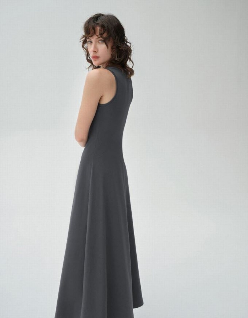 Dark Grey Urban Revivo Sleeveless Crew Neck A-Line Women's Dress | TSUYIF-349