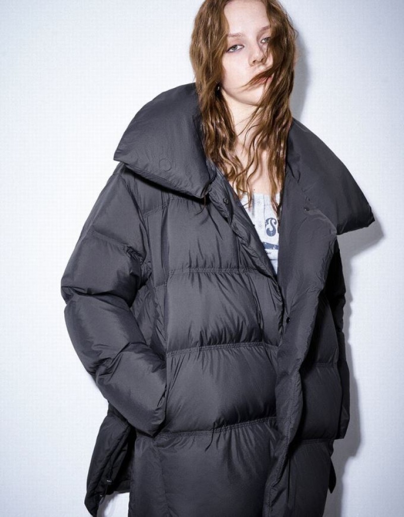 Dark Grey Urban Revivo Stand Collar Women's Puffer Jacket | PNXWIG-921