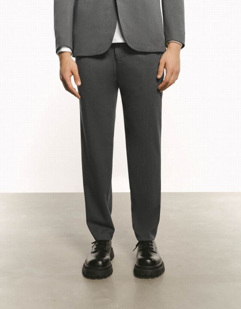 Dark Grey Urban Revivo Tailored Straight Men's Pants | JIYWBT-496