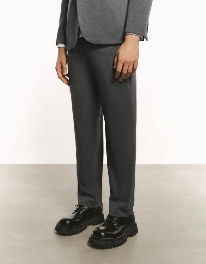 Dark Grey Urban Revivo Tailored Straight Men's Pants | JIYWBT-496