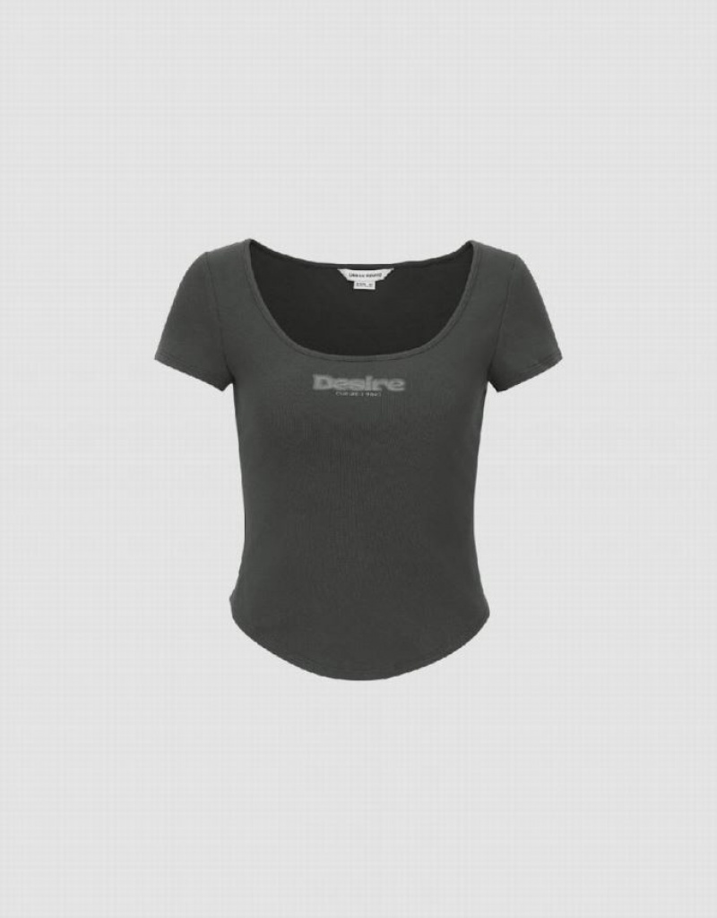 Dark Grey Urban Revivo U Neck Skinny Women's T-Shirts | GKUEXB-763