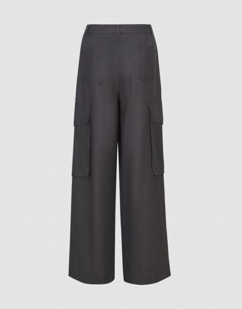 Dark Grey Urban Revivo Wide-Leg With Pockets Women's Pants | ZBPQSF-218