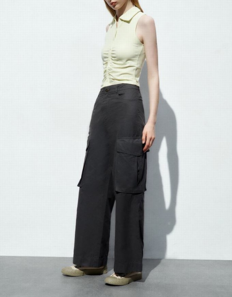 Dark Grey Urban Revivo Wide-Leg With Pockets Women's Pants | ZBPQSF-218