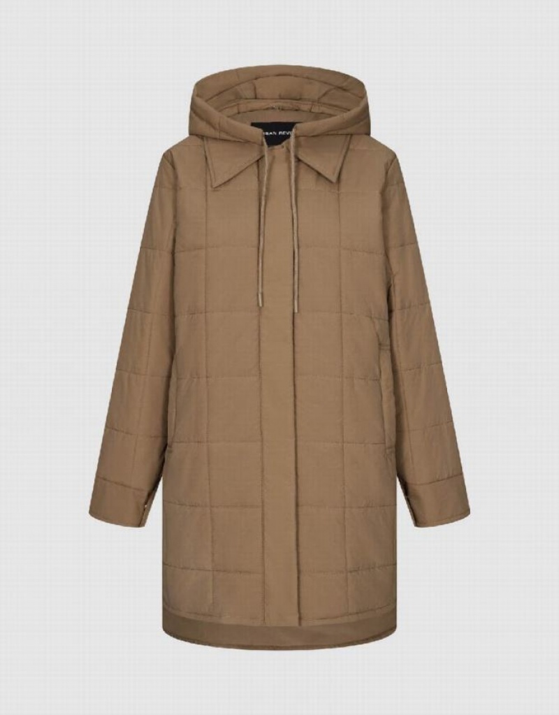 Dark Khaki Urban Revivo Hooded Straight Padded Women's Coats | RHIPNM-219