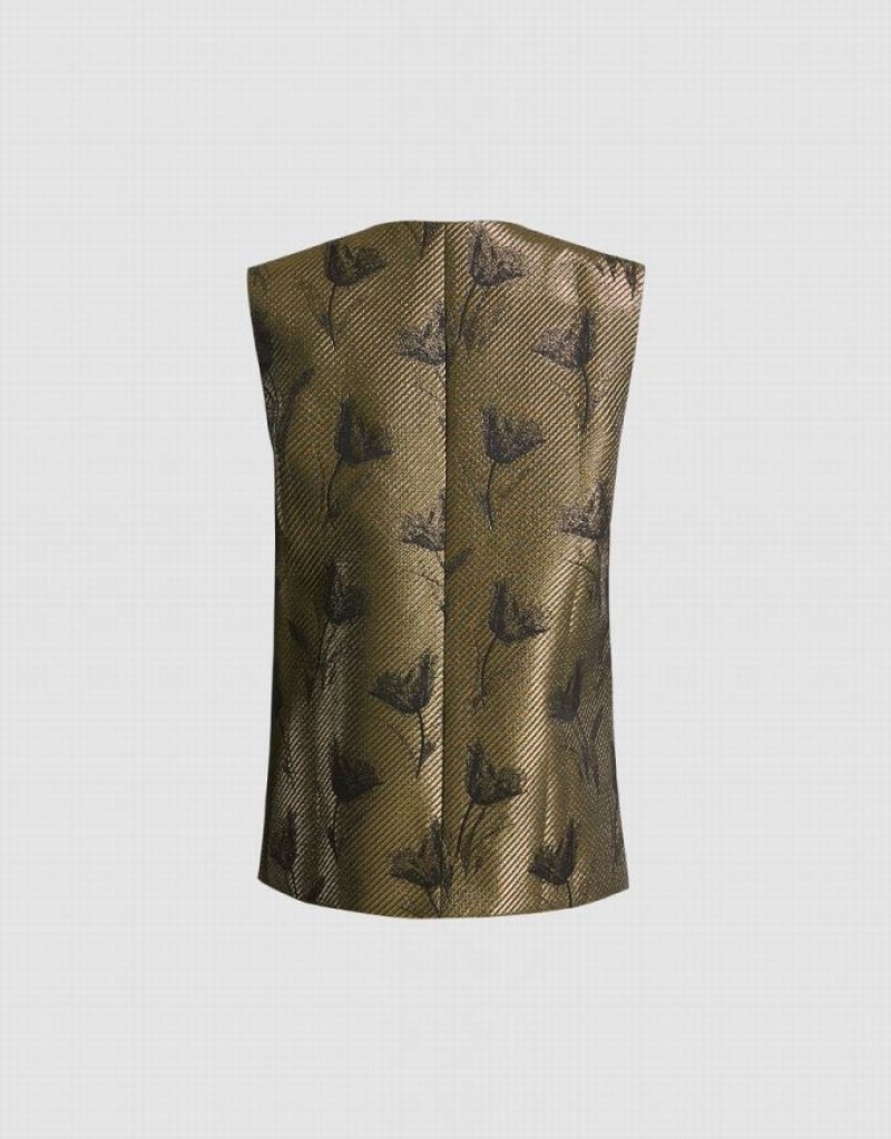 Gold Urban Revivo Printed Women's Vest | RKBIQW-035