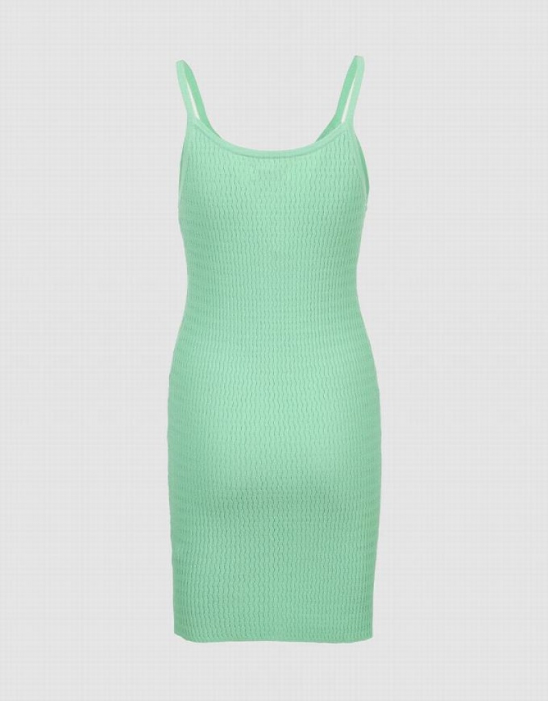 Green Urban Revivo Button Front Ribbed Cami Women's Knitted Dress | EJRVQH-823