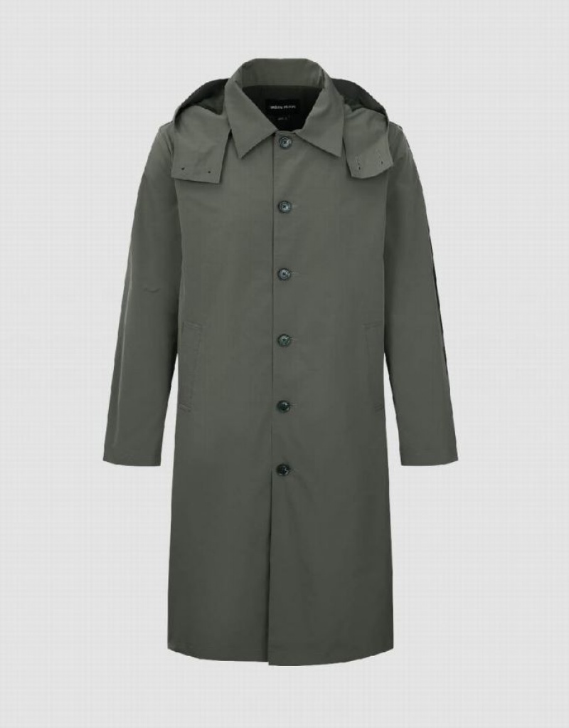 Green Urban Revivo Button Up Hooded Trench Men's Trench Coat | FSTRGD-120