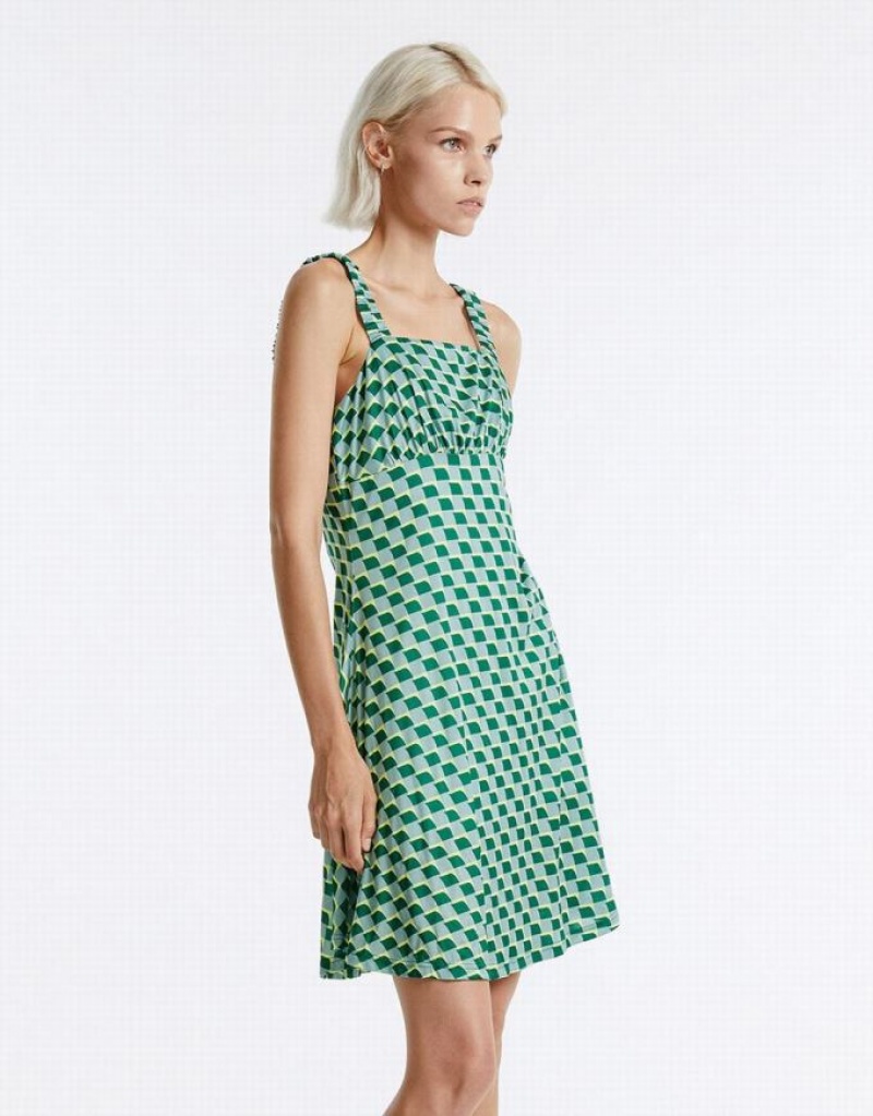 Green Urban Revivo Checkered Women's Knitted Dress | PVIBGT-613