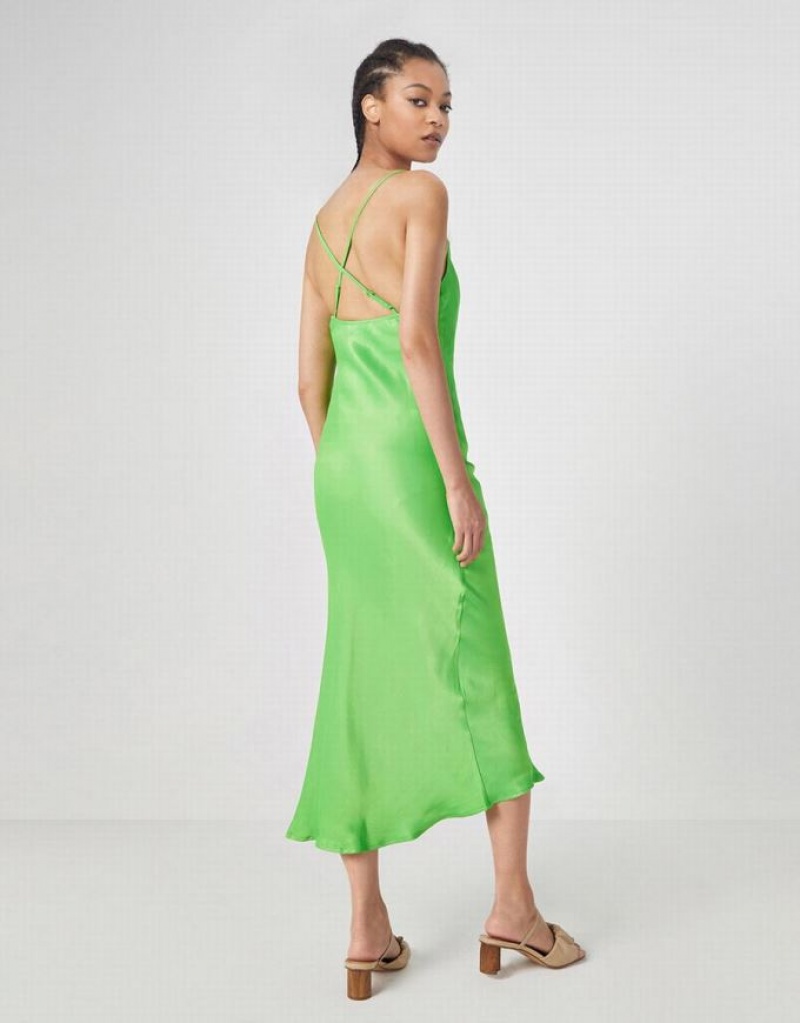 Green Urban Revivo Cowl Neck Split Hem Cami Women's Dress | WFIBYO-781