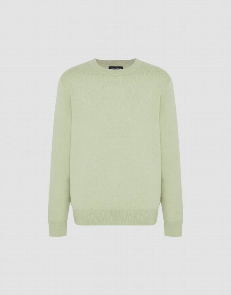 Green Urban Revivo Crew Neck Knitted Men's Cardigan | NBCDYG-648