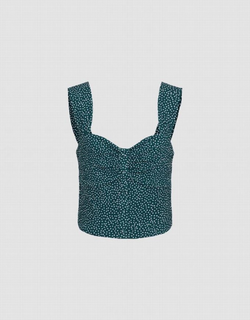 Green Urban Revivo Cropped Off-Shoulder Women's Tank Top | XQJHGL-752