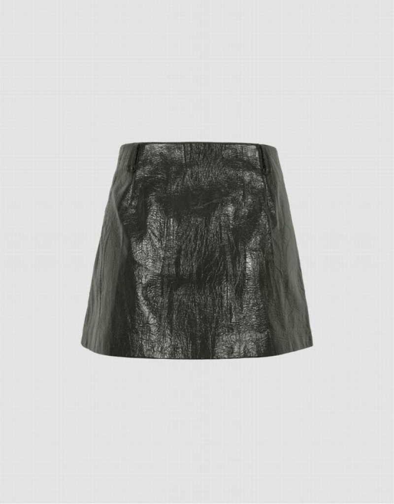 Green Urban Revivo Crumpled Effect Vegan Leather Mini Women's Skirts | PKEGHN-032