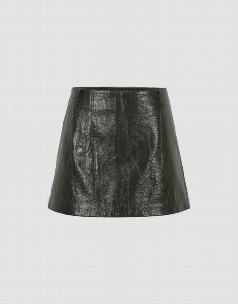 Green Urban Revivo Crumpled Effect Vegan Leather Mini Women\'s Skirts | PKEGHN-032