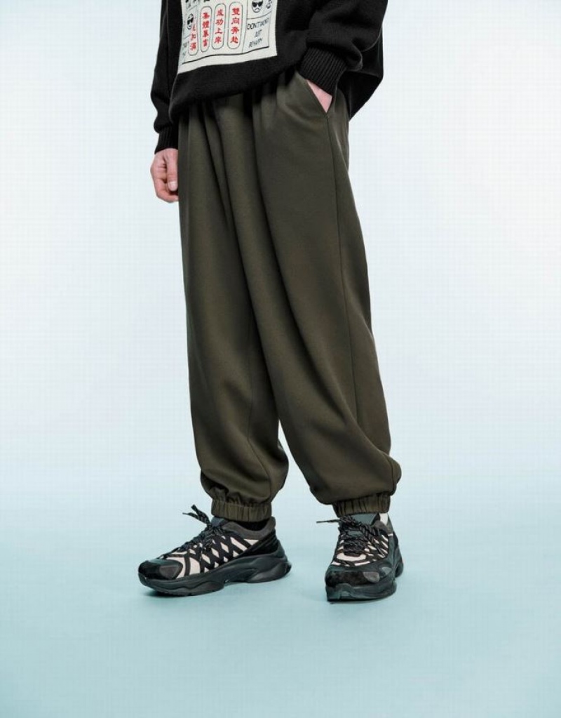 Green Urban Revivo Drawstring Waist Men's Joggers | PSRUTV-417