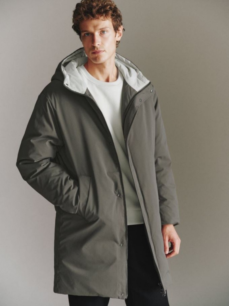 Green Urban Revivo Drop Shoulder Sleeve Hooded Men's Down Jackets | LTUWBJ-571