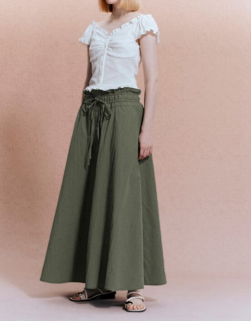 Green Urban Revivo Elastic Waist A-Line Women's Skirts | WFANIU-867