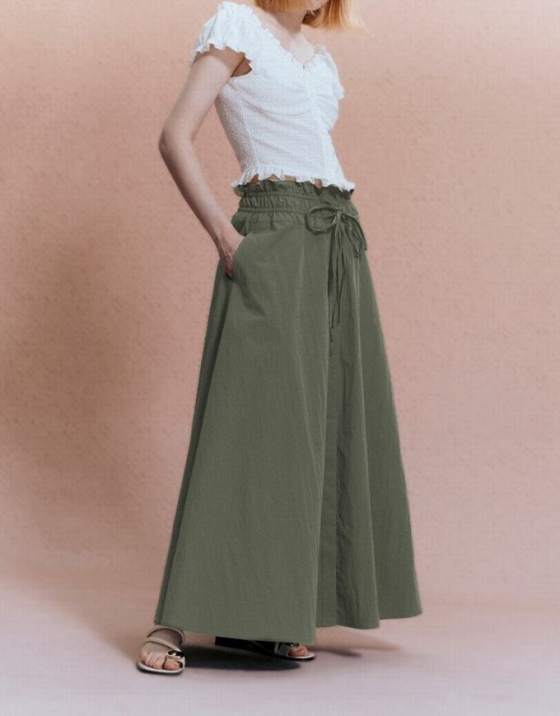 Green Urban Revivo Elastic Waist A-Line Women's Skirts | WFANIU-867