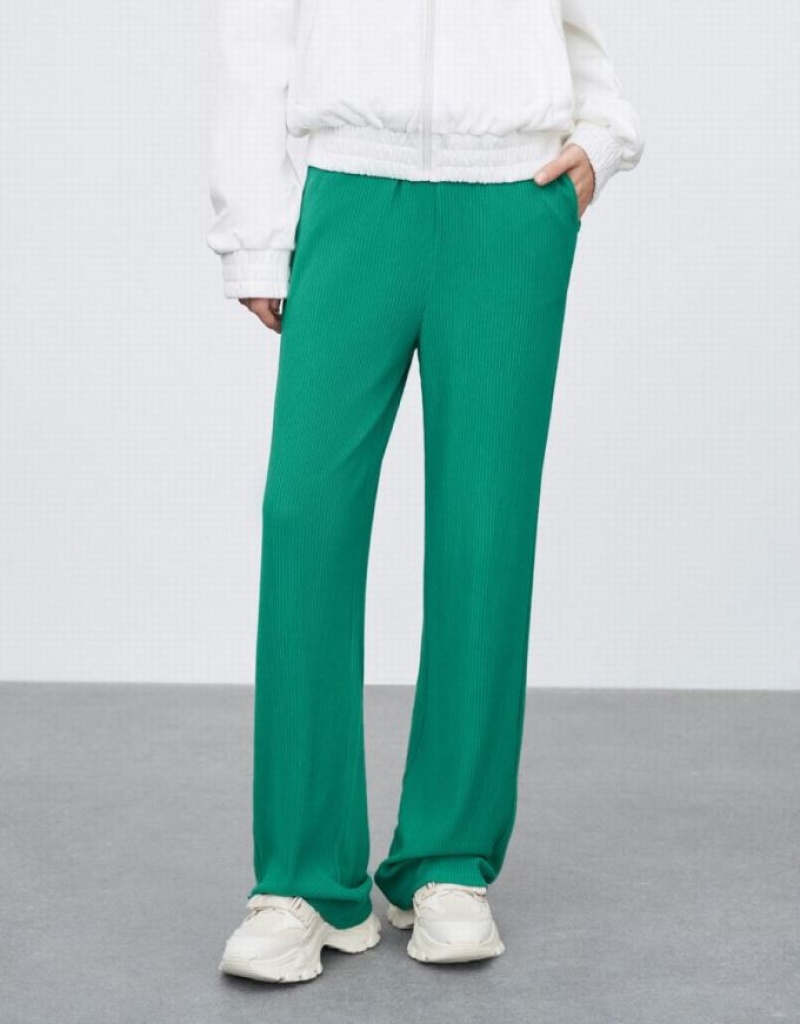 Green Urban Revivo Elastic Waist Straight Women's Pants | UQSLVA-582