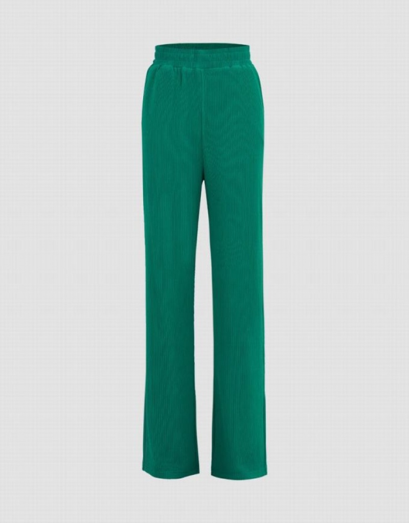 Green Urban Revivo Elastic Waist Straight Women\'s Pants | UQSLVA-582