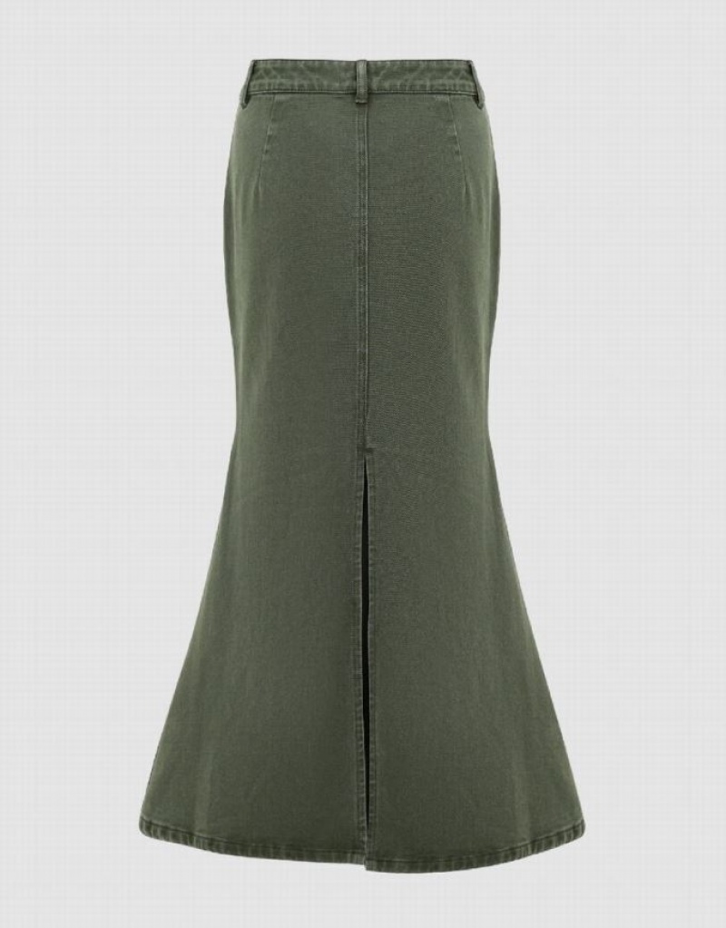 Green Urban Revivo Fishtail Women's Denim Skirt | FAPYXB-719