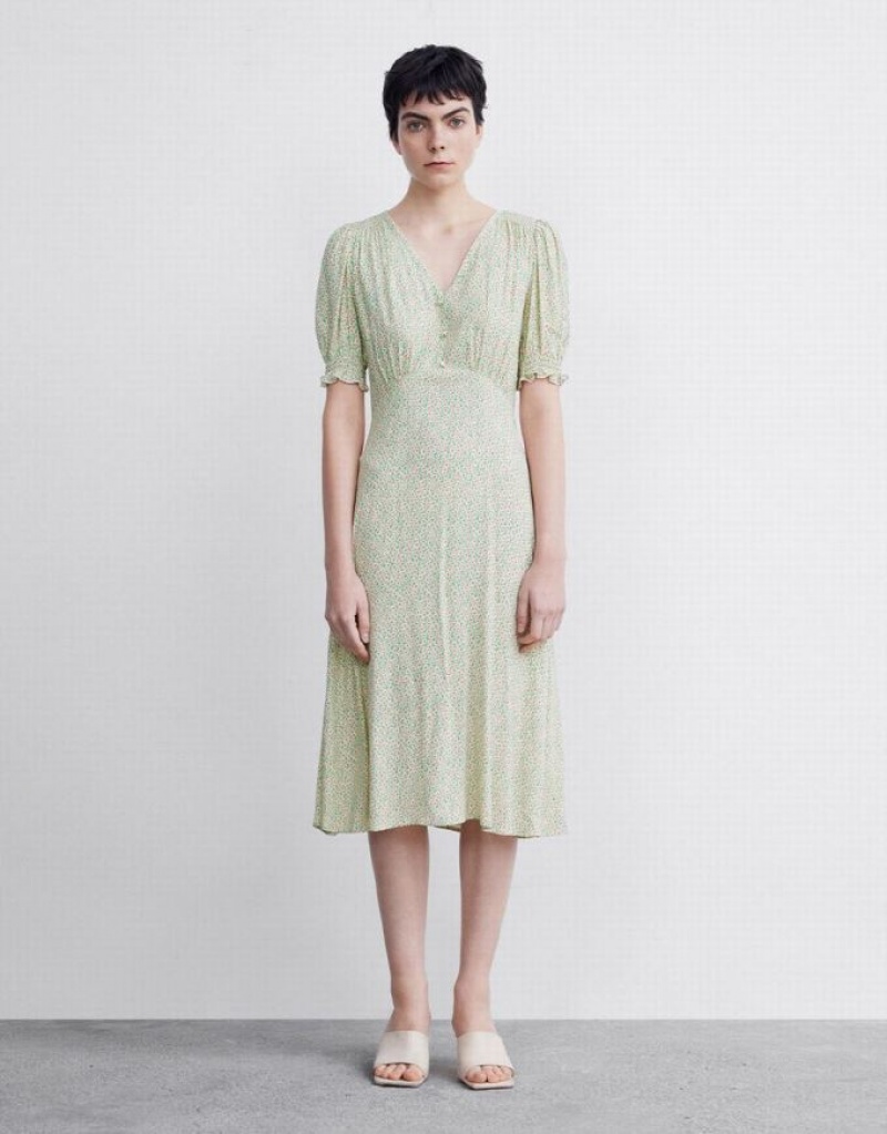 Green Urban Revivo Floral Women's Casual Dress | KNAHLD-561