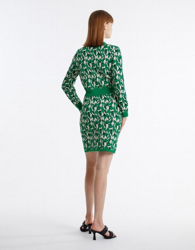 Green Urban Revivo Geometric Print Knitted Women's Skirts | DISQRX-690