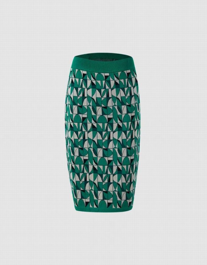 Green Urban Revivo Geometric Print Knitted Women\'s Skirts | DISQRX-690