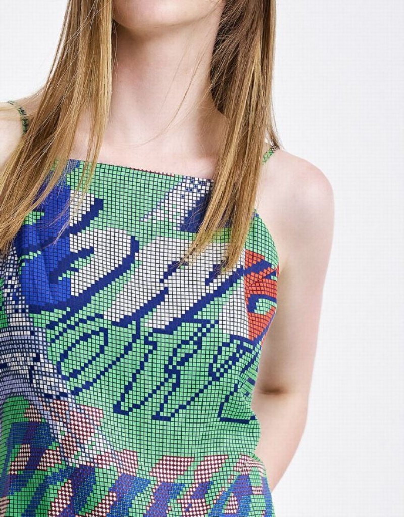 Green Urban Revivo Graffiti Print Cami Mini Women's Mini Dress | MKQBOW-791