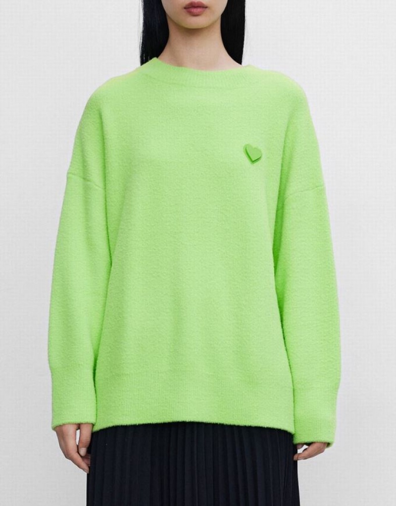 Green Urban Revivo Heart Detail Oversized Women's Sweaters | FIYGSA-295