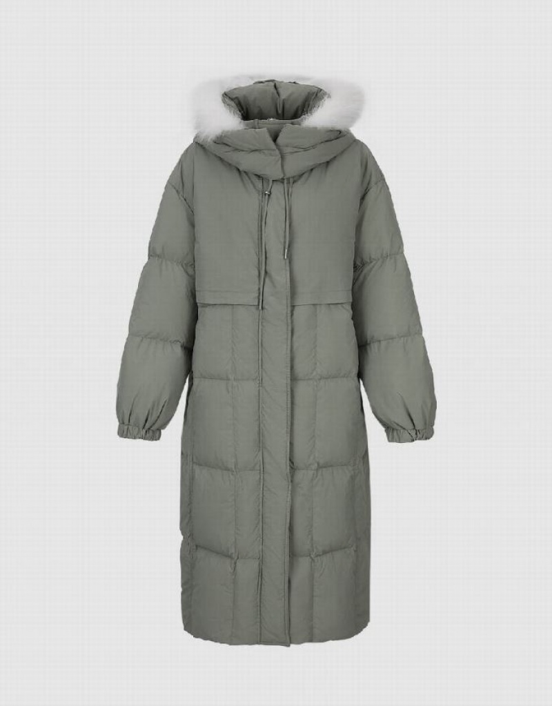 Green Urban Revivo Hooded Straight Women's Down Jackets | JKZXQS-716