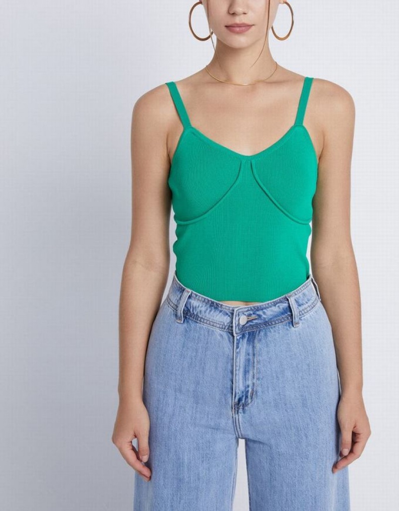 Green Urban Revivo Knitted Women's Camisole | NGOKBQ-957