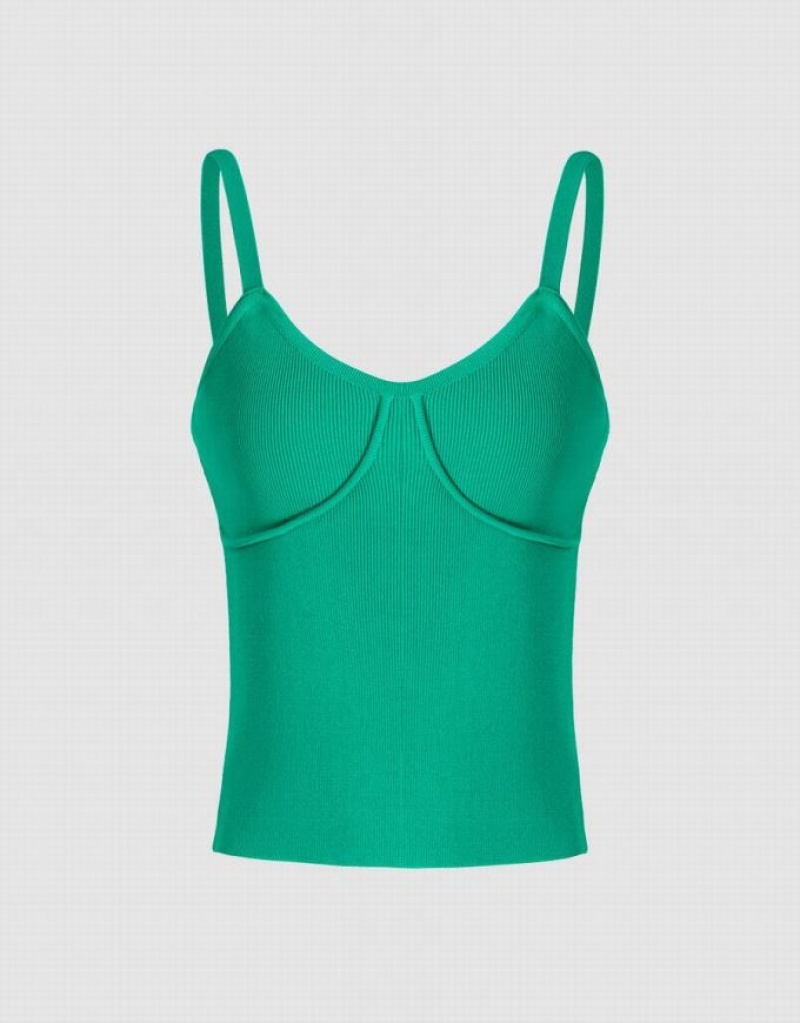 Green Urban Revivo Knitted Women\'s Camisole | NGOKBQ-957