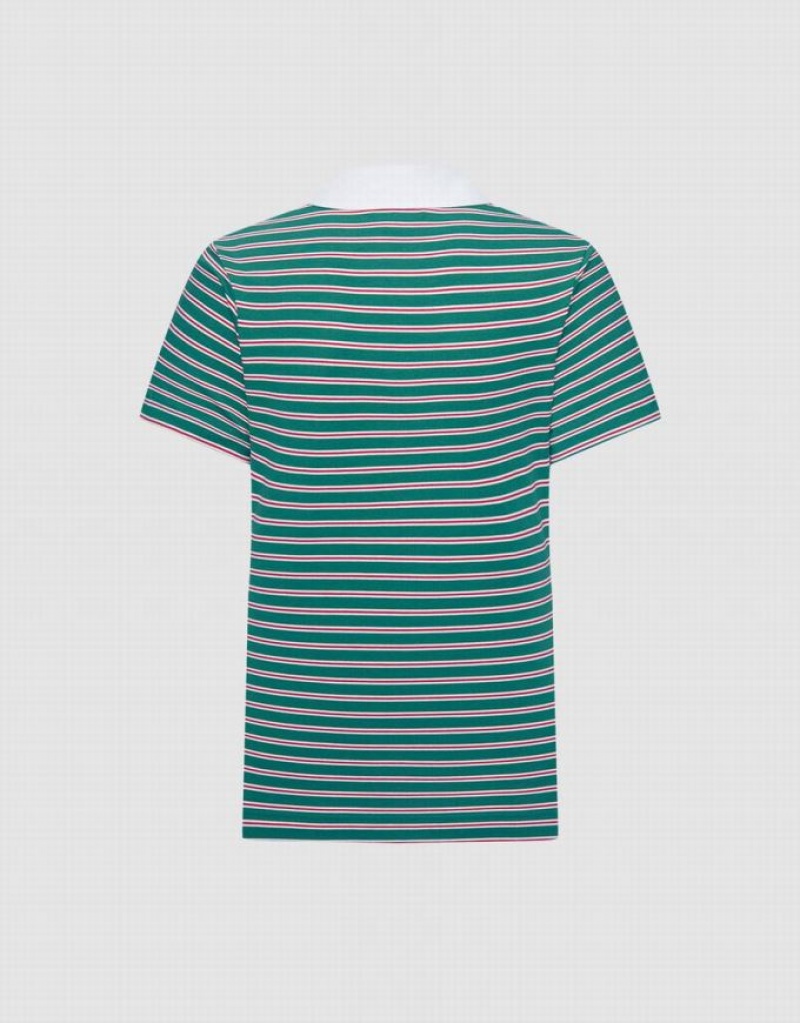 Green Urban Revivo Knotted Detail Striped Women's Polo Shirts | TCQOYK-904