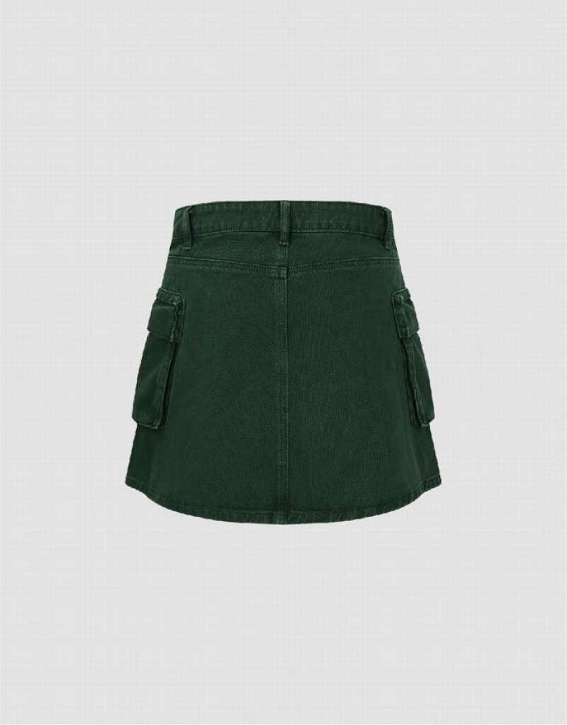 Green Urban Revivo Mini A-Line Women's Denim Skirt | IMOADF-706