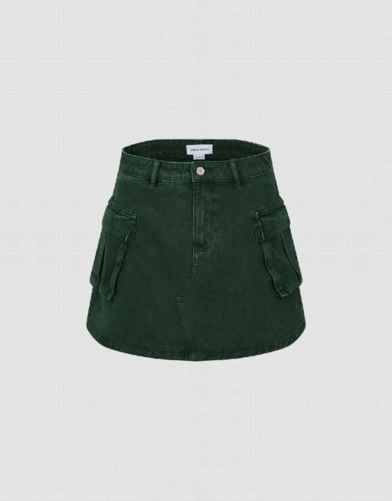 Green Urban Revivo Mini A-Line Women\'s Denim Skirt | IMOADF-706