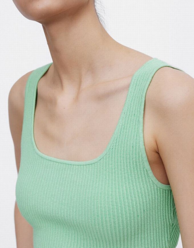 Green Urban Revivo Plain Ribbed Knit Women's Tank Top | ZEFKRA-805