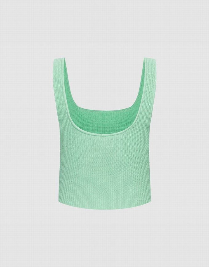 Green Urban Revivo Plain Ribbed Knit Women's Tank Top | ZEFKRA-805