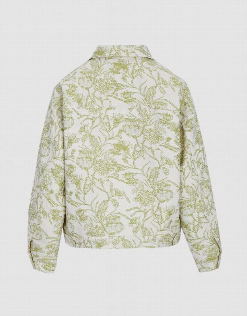 Green Urban Revivo Plant Print Button Up Women's Jacket | FKNYOU-039