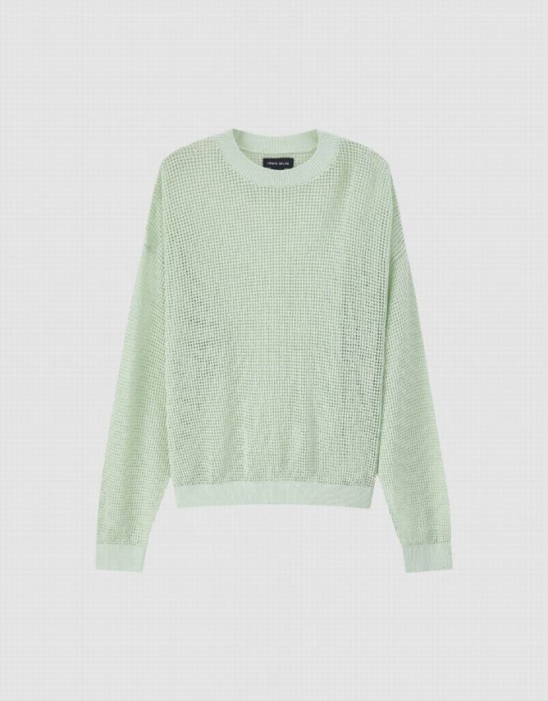 Green Urban Revivo Pointelle Crew Neck Knitted Women's Cardigan | MOESRZ-725