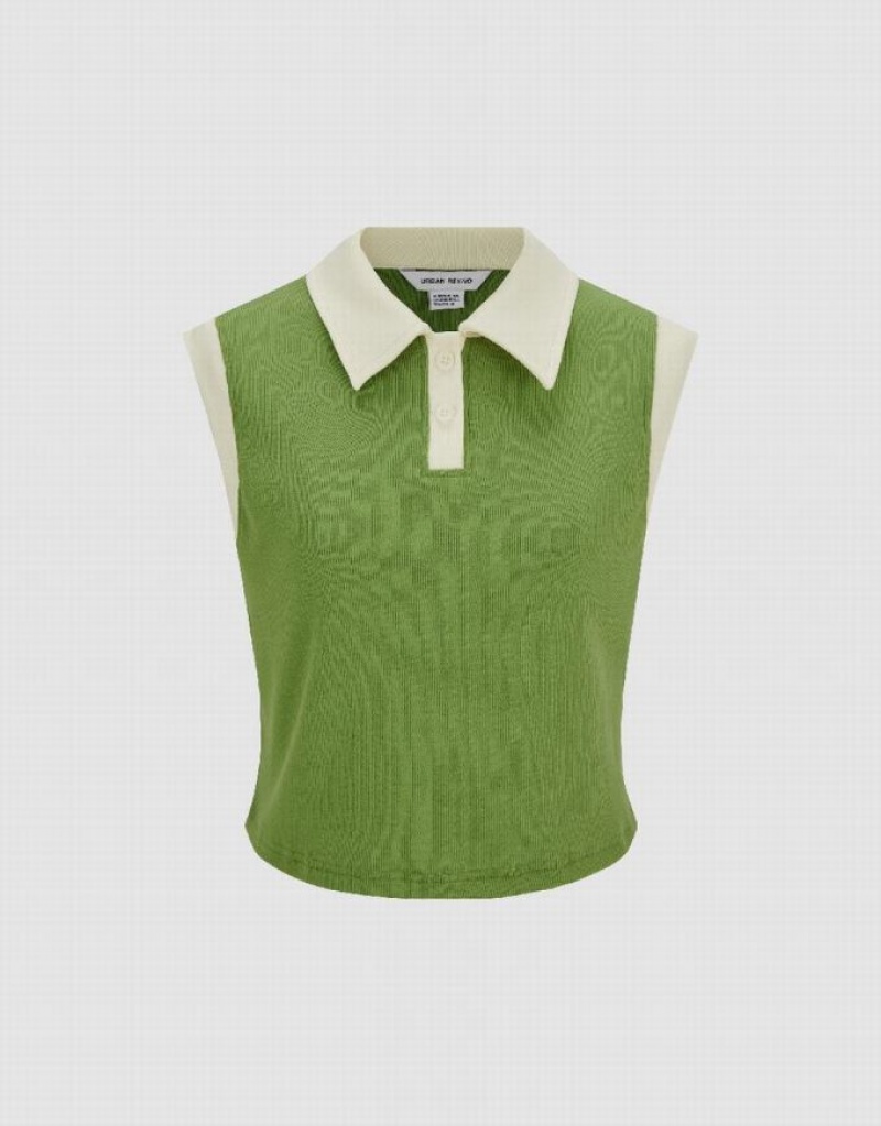 Green Urban Revivo Polo Women's Tank Top | IBQVKP-413