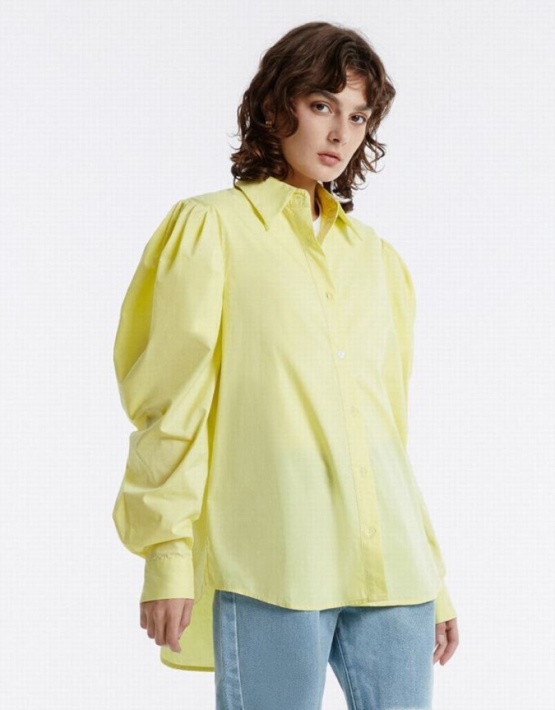 Green Urban Revivo Puff Sleeve Women's Shirts | BROHCU-421