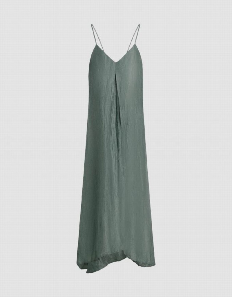 Green Urban Revivo Sleeveless Midi V-Neck A-Line Women's Midi Dress | UYKSHF-761