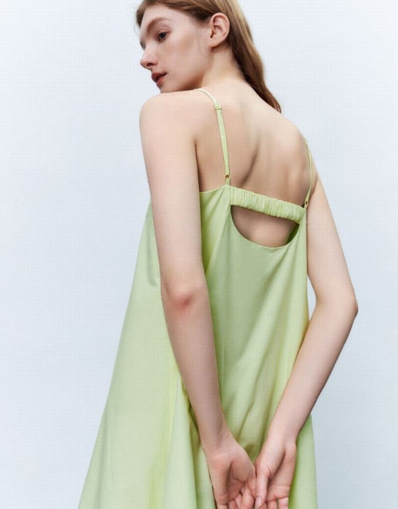 Green Urban Revivo Sleeveless Off-Shoulder A-Line Women's Dress | REJPOM-463