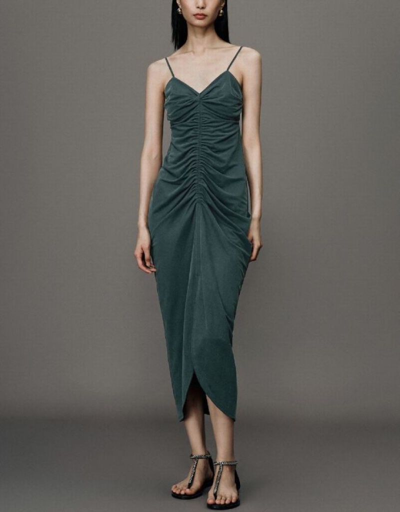 Green Urban Revivo Sleeveless Skinny Balloon Women's Dress | FBUVYM-802