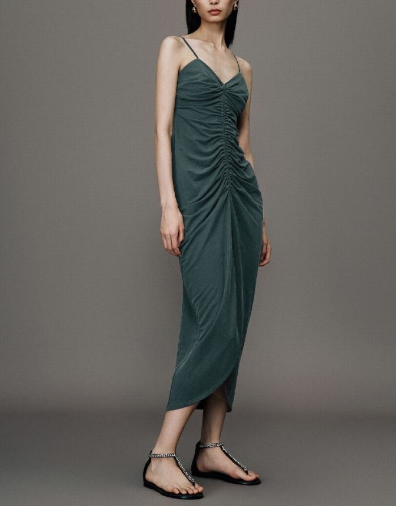 Green Urban Revivo Sleeveless Skinny Balloon Women's Dress | FBUVYM-802