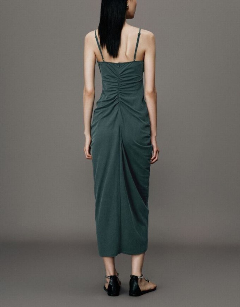 Green Urban Revivo Sleeveless Skinny Balloon Women's Dress | FBUVYM-802